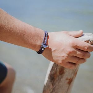 Bracelet ancre homme - corde bleu marine