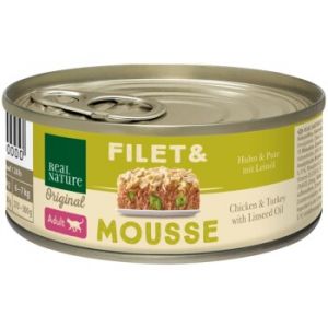 REAL NATURE Filet & Mousse Adult Poulet & dinde à l'huile de lin 12x85 g