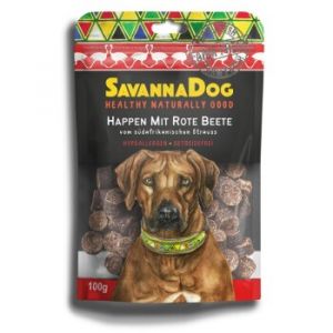 SavannaDog Bouchés d’autruche sud-africaine 100 g à la betterave rouge