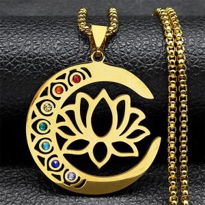 Collier Pendentif Pierres 7 Chakras Fleur de Lotus