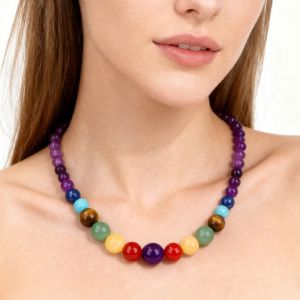 Collier de Protection avec Pendentif en Pierres 7 Chakras