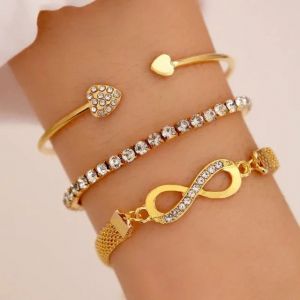 Bracelet C&oelig;ur Infini Argent et Or (Lot de 3 Bracelets)