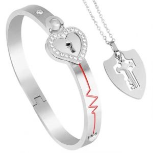 Bracelet et Collier Cl&eacute; Coeur pour Couple
