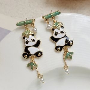Boucles D'Oreilles Panda Bambou Pendantes