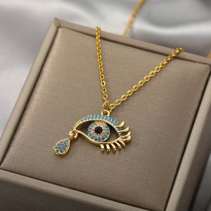 Collier Avec Pendentif Zircon Mauvais Oeil Bleu Turc Qui Pleure