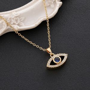 Collier Avec Pendentif Zircon Mauvais Oeil Lune Bleu Turc