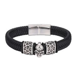 Bracelet T&ecirc;te de Mort en Cuir