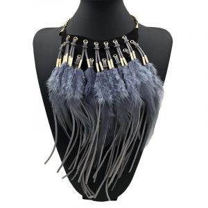 Collier Pendentif Ras de Cou Ethnique Plume