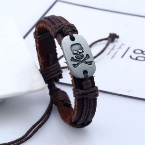 Bracelet en Cuir T&ecirc;te de Mort