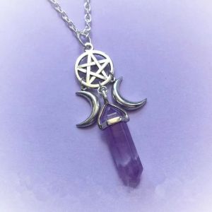 Collier Pendentif Triple Lune Sorcellerie Wiccan Femme Pentacle