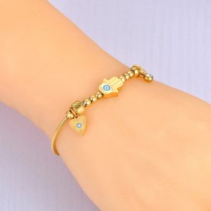 Bracelet de Protection avec Main de Fatma et Oeil Bleu