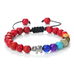 Bracelet en Pierres Naturelles et El&eacute;phant 7 Chakras