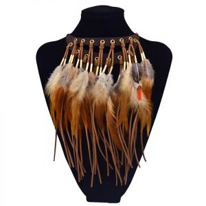 Collier Pendentif Ras de Cou Ethnique Plume