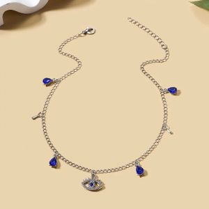 Collier Ras De Cou Avec Pendentif Mauvais Oeil Bleu Turc Strass Et Perles