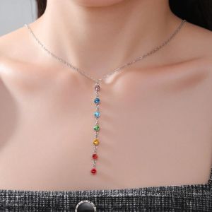 Collier de Protection avec Long Pendentif en Pierres 7 Chakras