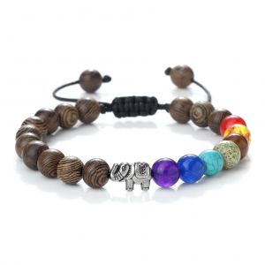 Bracelet en Pierres Naturelles et El&eacute;phant 7 Chakras