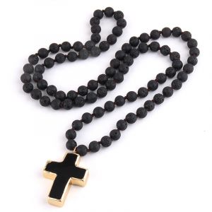 Chapelet Croix Collier Pendentif en Pierres Naturelles