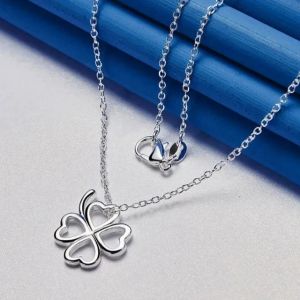 Collier Tr&egrave;fle &agrave; 4 Feuilles Pendentif pour Femme Argent