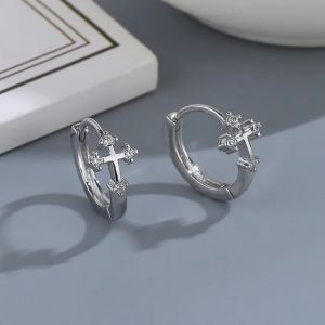 Boucles d'Oreilles Cr&eacute;oles Croix de J&eacute;sus avec Zircon