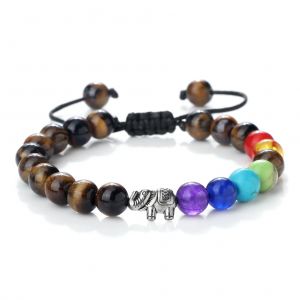 Bracelet en Pierres Naturelles et El&eacute;phant 7 Chakras