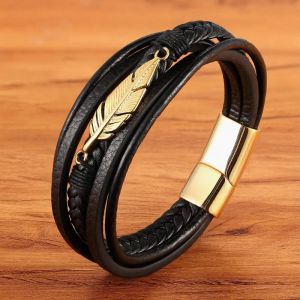 Bracelet Plume en Cuir pour Homme