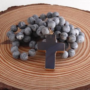 Chapelet Croix Collier Pendentif en Pierres Naturelles