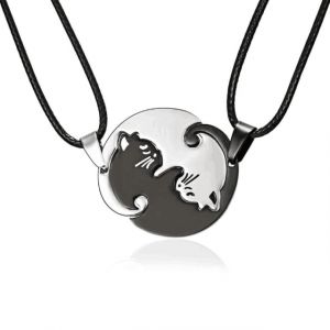 Collier Yin Yang Couple Deux Parties S&eacute;parable D&eacute;tachable