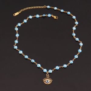 Collier avec Pendentif Dor&eacute; Oeil Bleu