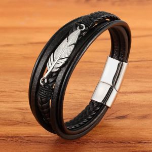 Bracelet Plume en Cuir pour Homme