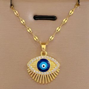 Collier Pendentif Porte Bonheur Oeil Bleu Turc