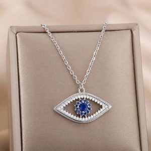 Collier Avec Pendentif Zircon Contre Mauvais Oeil Bleu Turc