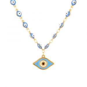 Collier avec Pendentif Dor&eacute; Oeil Bleu