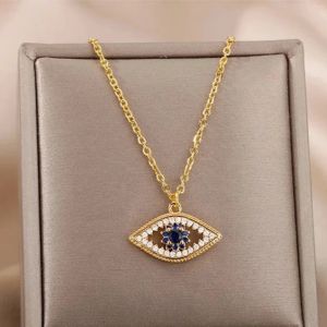 Collier Avec Pendentif Zircon Mauvais Oeil Bleu Turc