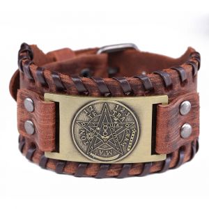 Bracelet Cuir Pentacle Sorcellerie Wiccan