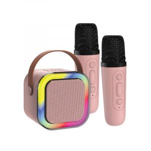 Laser Mini Karaoke Speaker with 2 Wireless Microphones Pink