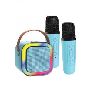 Laser Mini Karaoke Speaker with 2 Wireless Microphones Blue