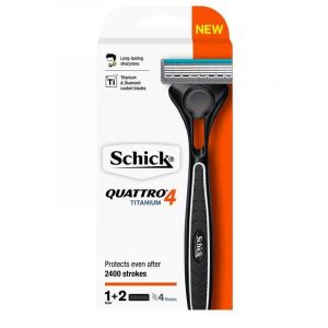 Schick Quattro 4 Titanium Mens Razor Kit 2 Blades