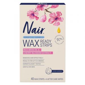 Nair Sensitive Formula Wax Ready Strips Rice Bran Oil & Cherry Blossom Extract Legs & Body 40 Pack