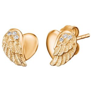 Engelsrufer Boucles d'oreilles en or et argent, ailes d'ange en forme de c&oelig;ur et zircons ERE-LILHW-STG