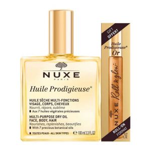 Nuxe Huile Prodigieuse Huile S&egrave;che Multifonctionnelle 100 ml + Huile Prodigieuse Gold Roll-On 8 ml OFFERTE