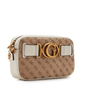 Guess, Aviana, Sac bandouli&egrave;re en tissu, Beige/Blanc, 25 x 15 x 6,5, Femme