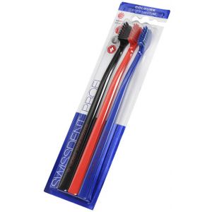 Swissdent Brosse &agrave; dents souple-moyenne 2 + 1 GRATUITE (noire + rouge + bleue)
