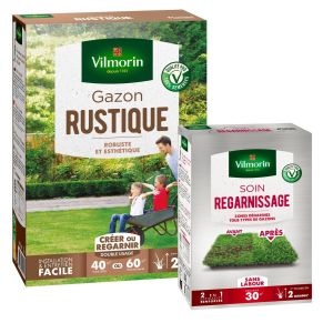 Gazon Rustique - 1 kg + Soin Regarnissage Universel 2 en 1 - 500 g | Vilmorin Jardin