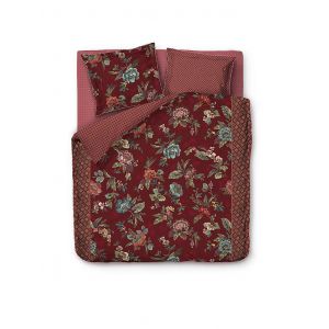 PIP STUDIO Perkal Bettw&auml;sche Poppy Stitch 2x 70x90cm / 200x200cm rouge fonc&eacute;