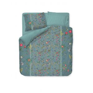PIP STUDIO Perkal Bettw&auml;sche Petites Fleurs 2x 70x90cm / 200x200cm Bleu p&eacute;trole
