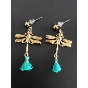 Boucles d'oreilles  - Libellule avec pompon.