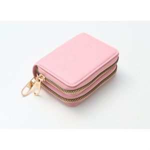 Porte-monnaie double zip, vieux rose