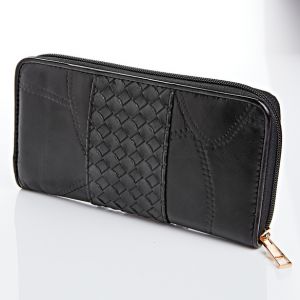 Porte-monnaie RFID Avec tressage fantaisie, noir
