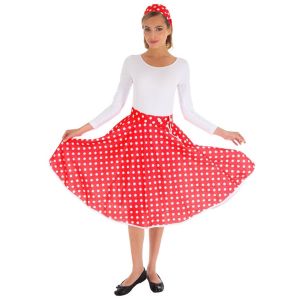 Jupe longue &agrave; pois blancs 60's + Bandeau, Rouge