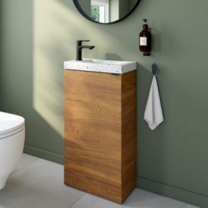 Meuble lave-mains à poser effet noyer l.44 cm Imandra + plan vasque terrazzo, GoodHome